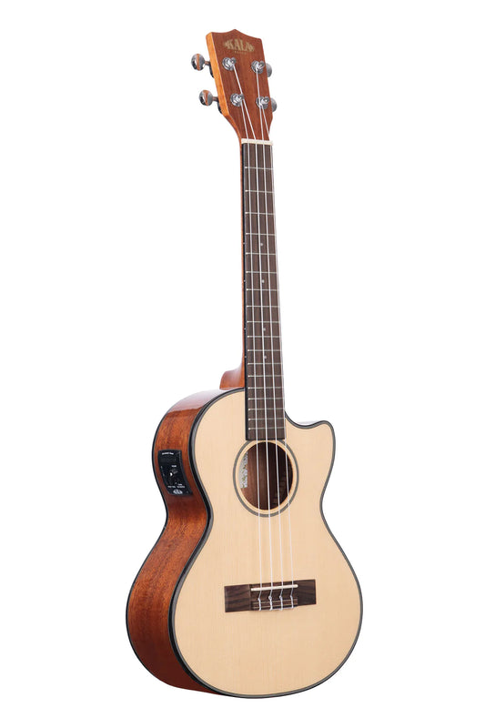 Tenorukulele med solid granlock, mahognykropp, cutaway och EQ