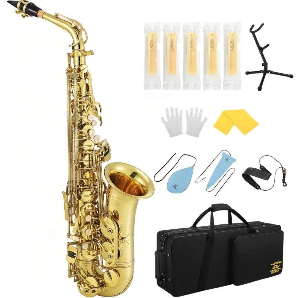 Eastar AS-Ⅲ Altsaxofon – Guldfinish (Komplett paket med golvstativ)