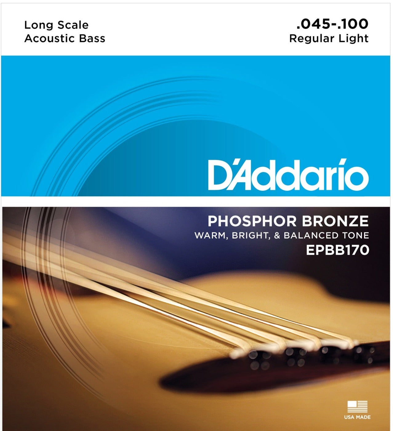 D'Addario - Vanlig lätt långskalig akustisk bas (4-strängad)