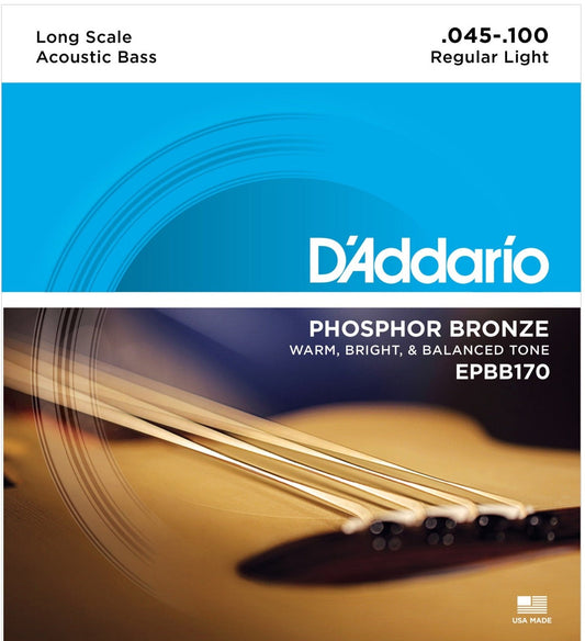 D'Addario - Vanlig lätt långskalig akustisk bas (4-strängad)